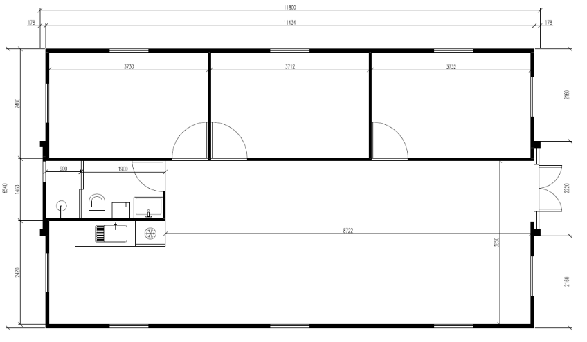 Model 74m² — půdorys dispozice